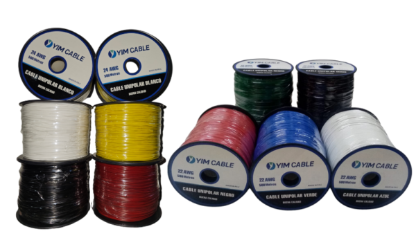 Rollo de cable uniporlar estañado #22 y #24 de colores rojo, verde, negro y blanco de 500 metros