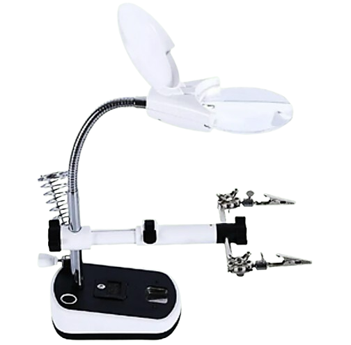 Porta Cautin con Lupa y LED Blanco D:8.5CM