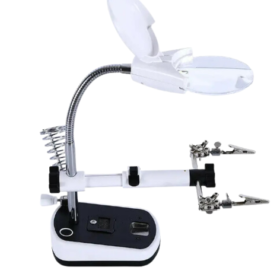 Porta cautin con lupa y led blanco de diametro 8.5cm