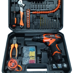 Set de herramientas de 88 piezas con taladro eléctrico recargable